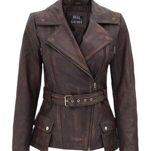 Real Leather Women's Victoria Distressed Jacket L